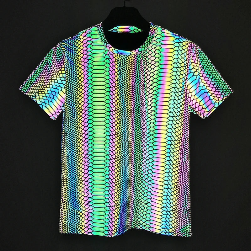 Colorful Snake Pattern Reflective Shirt - GlowStreet