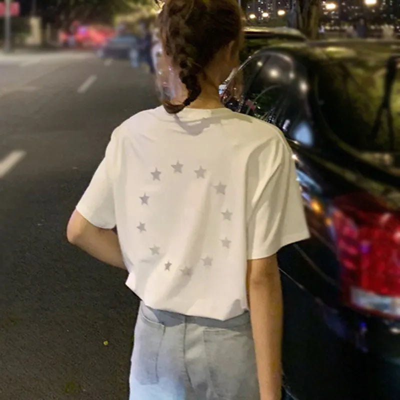 Reflective Short-sleeved Tee Tops - GlowStreet