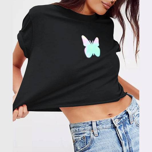 Crop Top Reflective Butterfly - GlowStreet