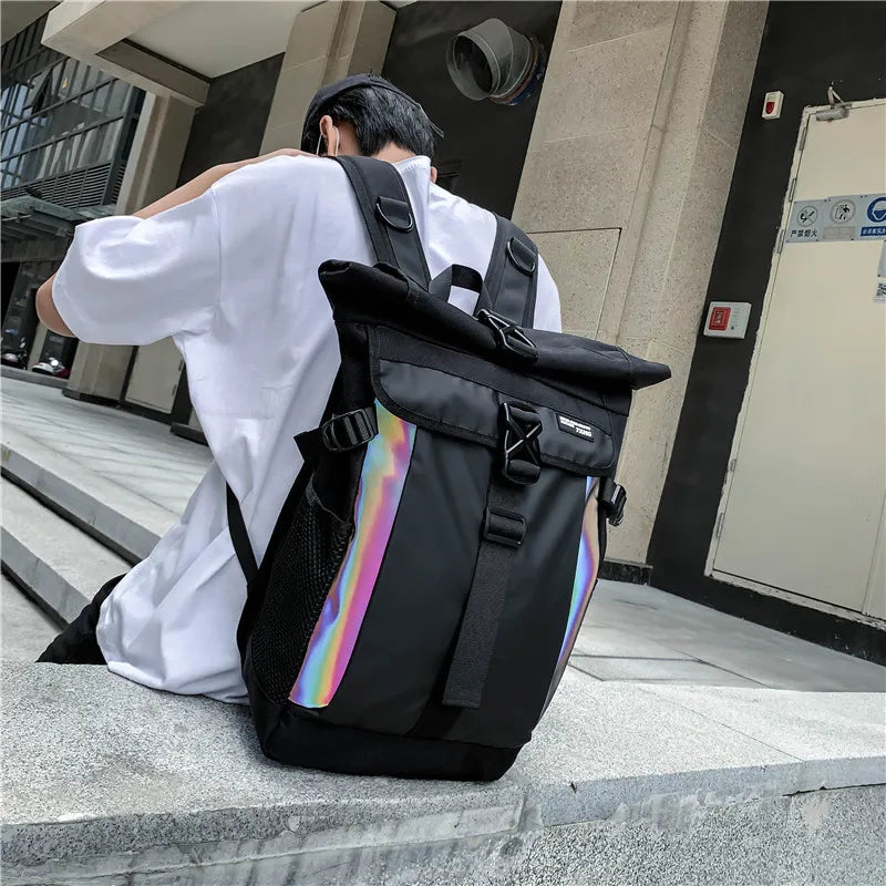 Colorful Reflective Patchwork Casual Backpack - GlowStreet