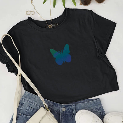 Crop Top Reflective Butterfly - GlowStreet